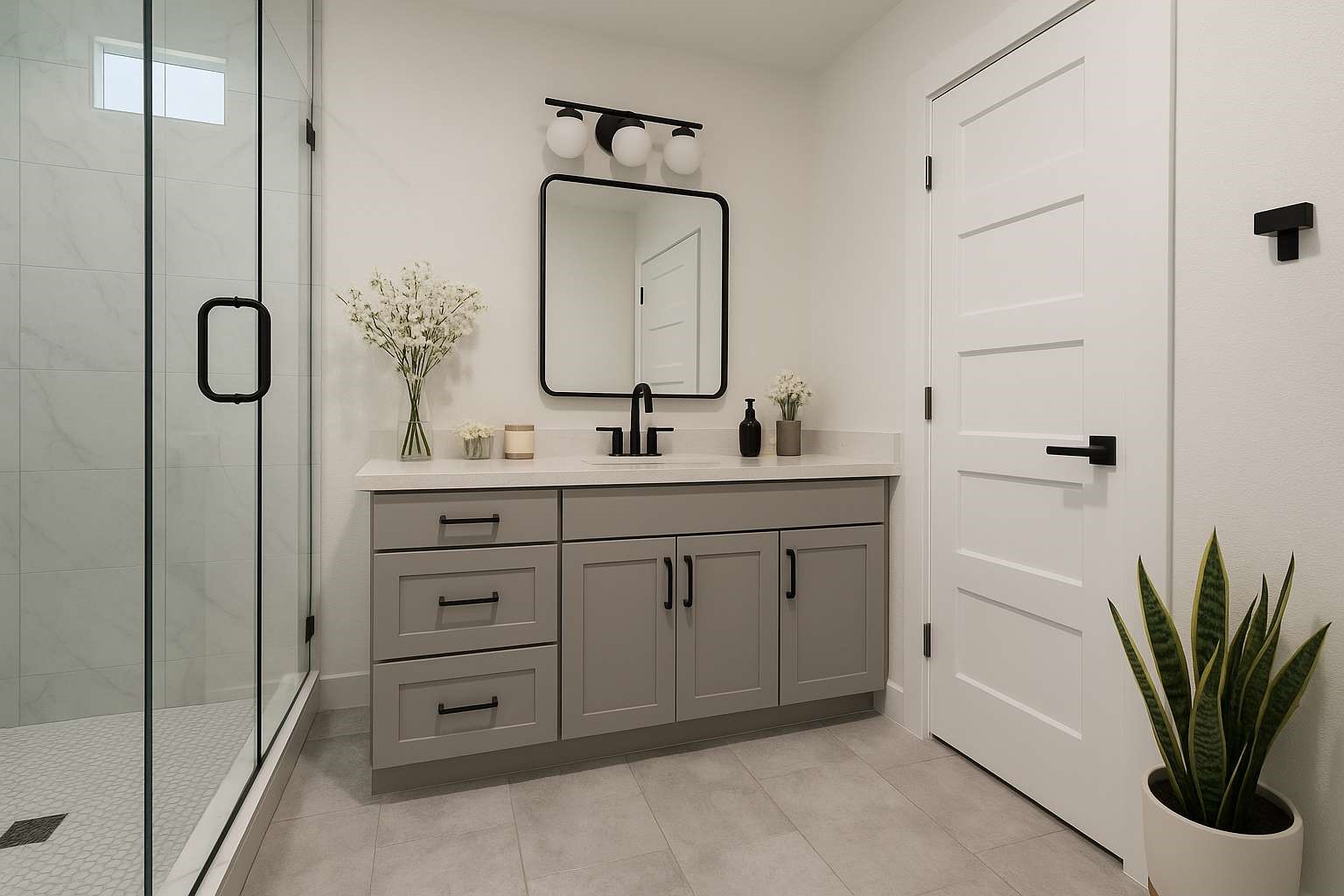 7322 Laredo Street Houston, TX 77020 - Photo 10 of 17 a bathroom with a double vanity sink a mirror and a shower