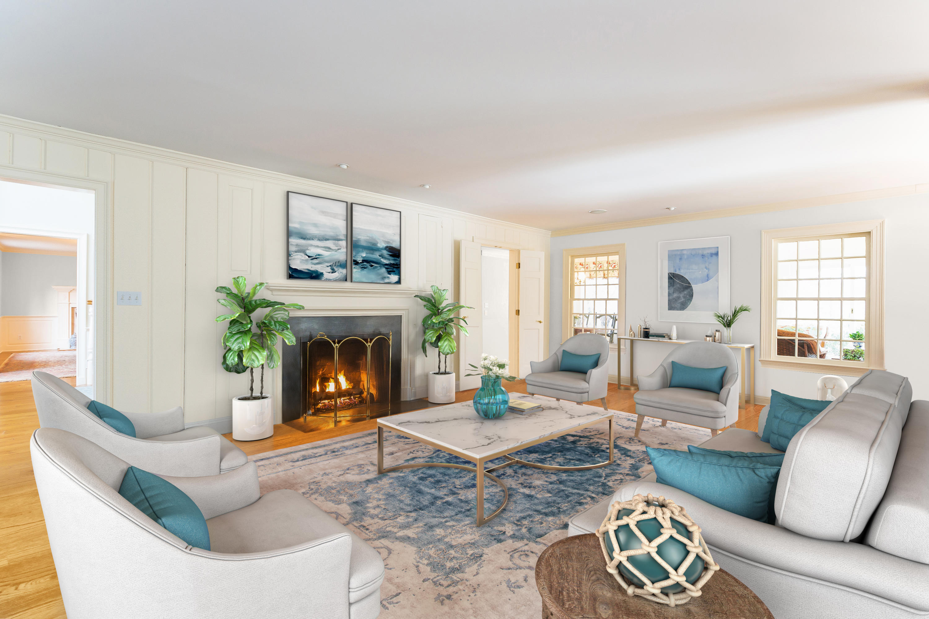 109 Rosebrook Road New Canaan, CT 06840 - Photo 8 of 47 a living room with furniture and a fireplace