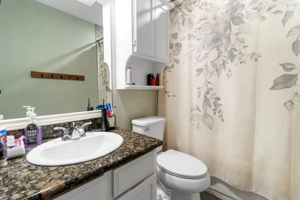 a bathroom with a toilet sink and mirror