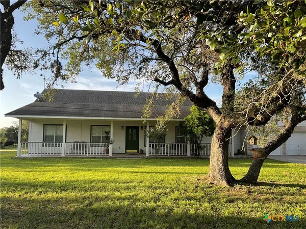 a view of a park with large trees