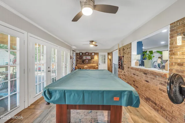 a living room with furniture and a table