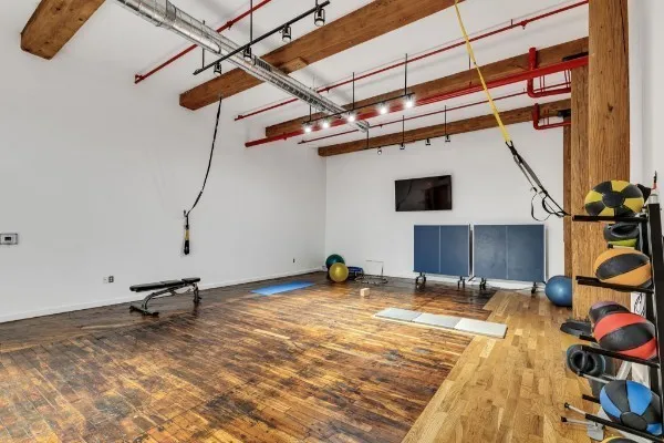 a view of a room with gym equipment