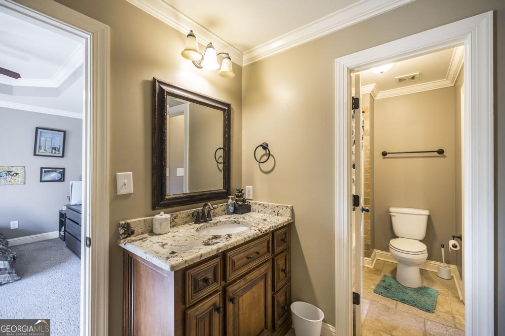 4065 Gordon Road Abbeville, GA 31001 - Photo 33 of 48 a bathroom with a granite countertop sink toilet and shower