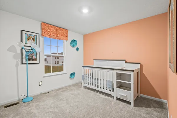 a view of a room with windows