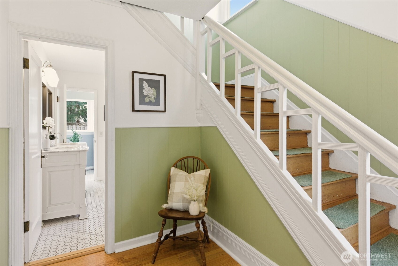 217 6th Street Snohomish, WA 98290 - Photo 6 of 40 a view of a hallway with staircase and kitchen view