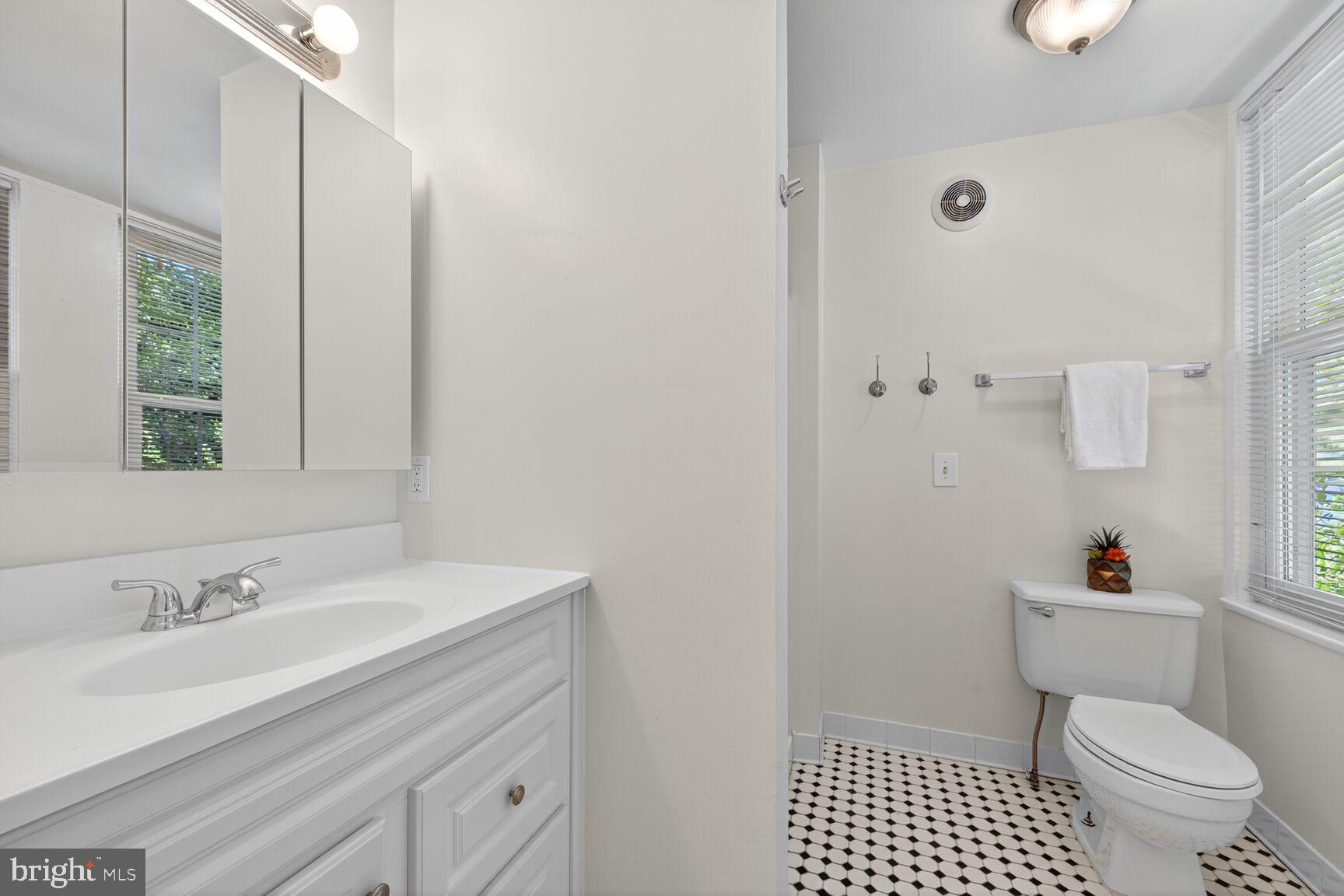 4209 Ellicott Street Northwest Washington, DC 20016 - Photo 23 of 33 a bathroom with a sink toilet vanity and shower