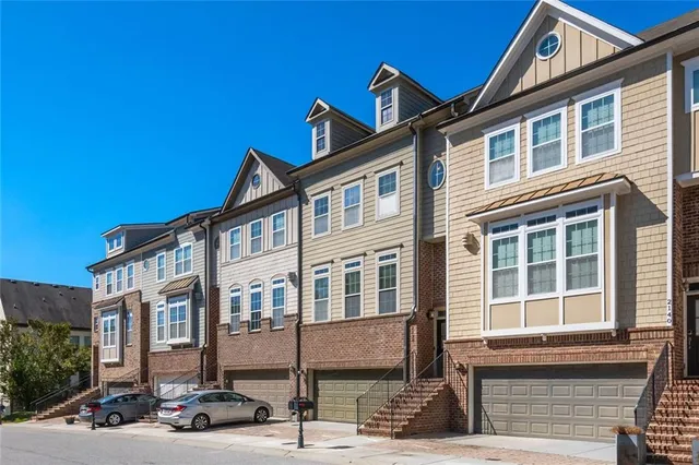 a front view of a building with street view
