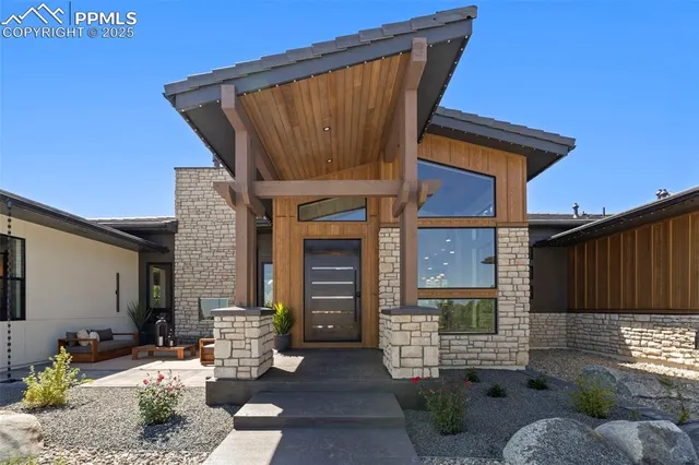 a front view of a house with patio