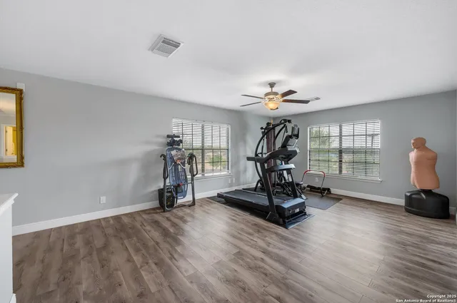 a view of a room with gym equipment