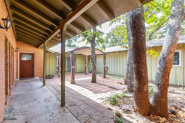 a porch with seating space