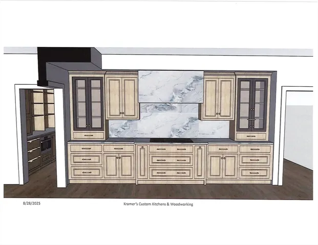 a kitchen with granite countertop a sink and cabinets