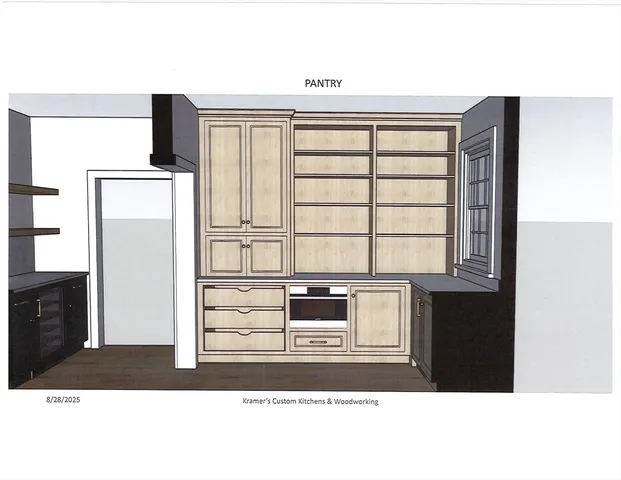 a black and white photo of a open kitchen