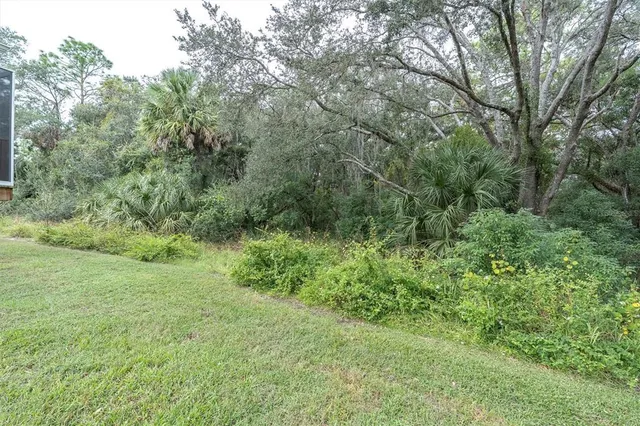 a view of a house with backyard and trees