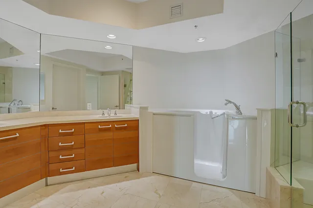 a view of a lake with a city