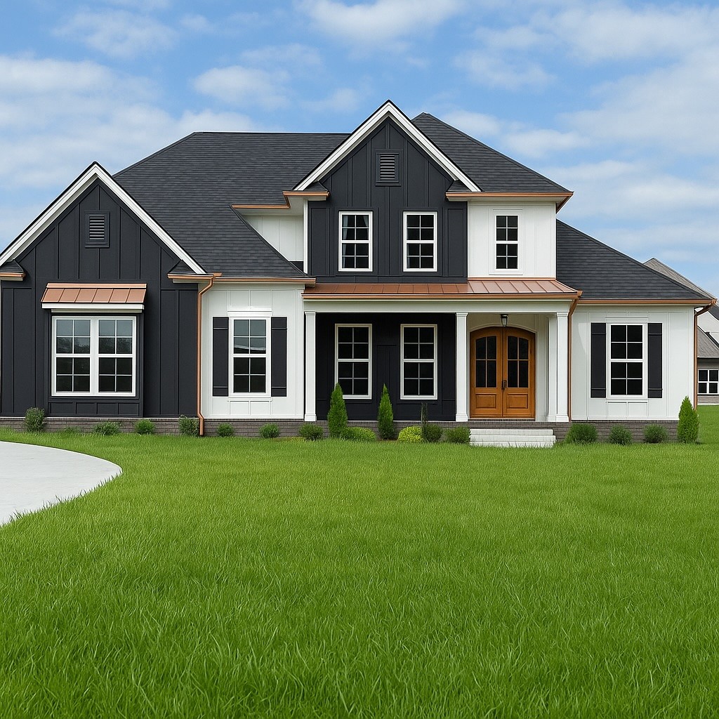 front view of a house with a yard