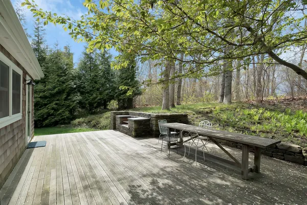 a park view with a bench and trees