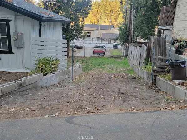 a view of a backyard with a garden and plants