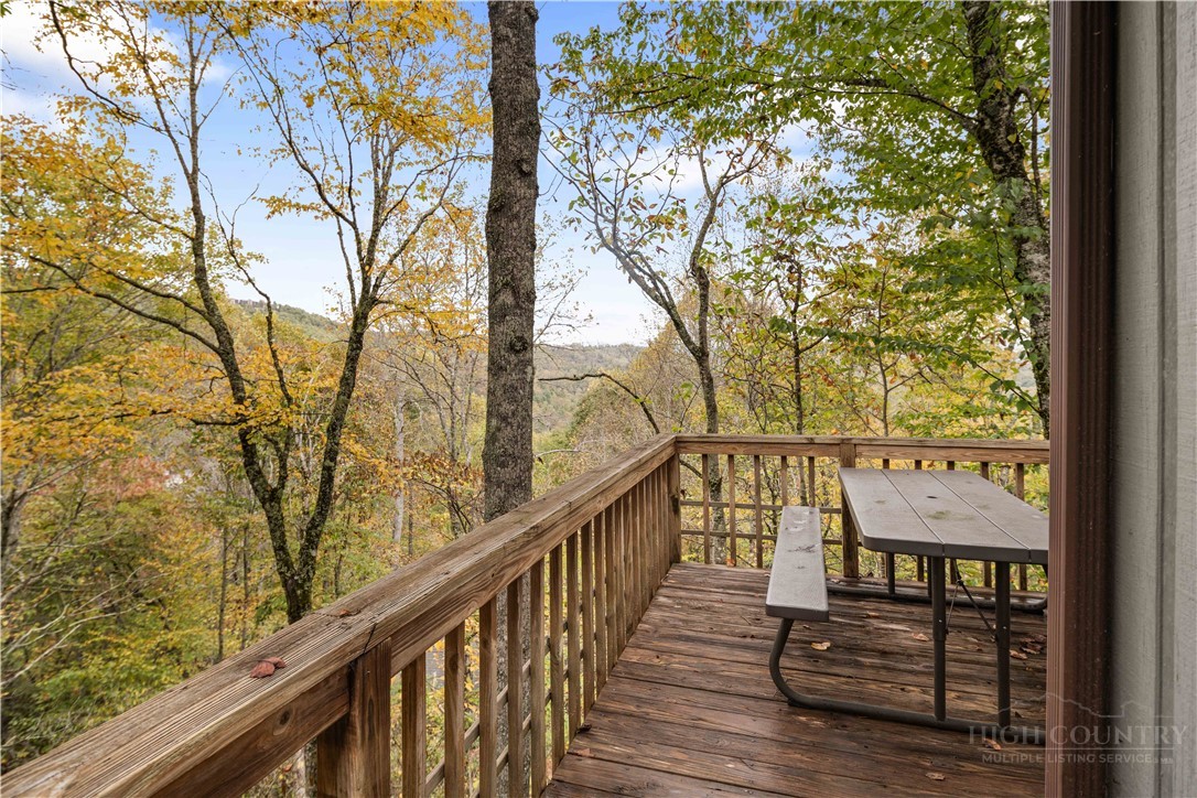 265 Leatherwood Road Banner Elk, NC 28604 - Photo 37 of 42 a view of a balcony with wooden floor and fence
