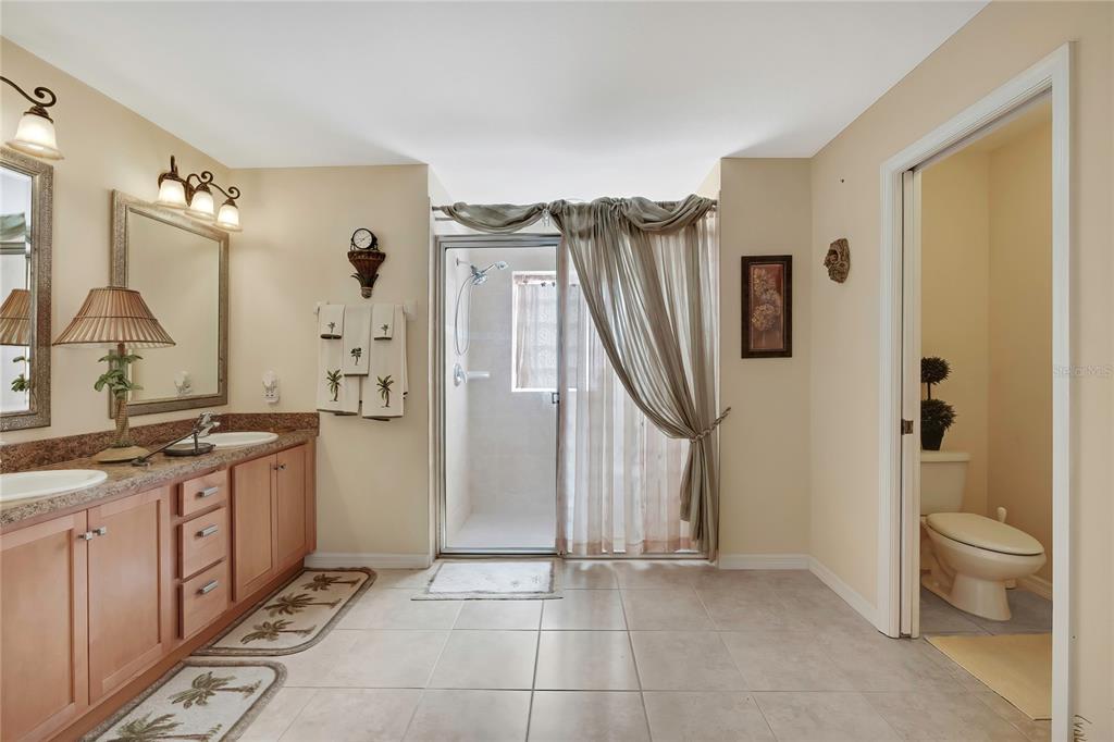 15157 Duck Hawk Road Weeki Wachee, FL 34614 - Photo 22 of 48 a spacious bathroom with a granite countertop sink a toilet and a shower