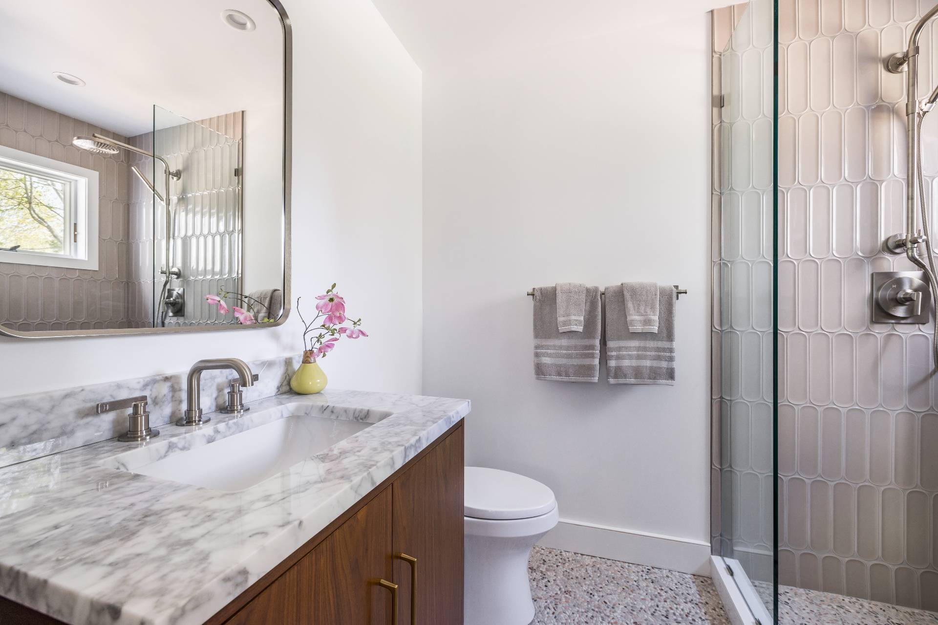 55 Hildreth Lane Bridgehampton, NY 11932 - Photo 15 of 21 a bathroom with a granite countertop sink and a mirror