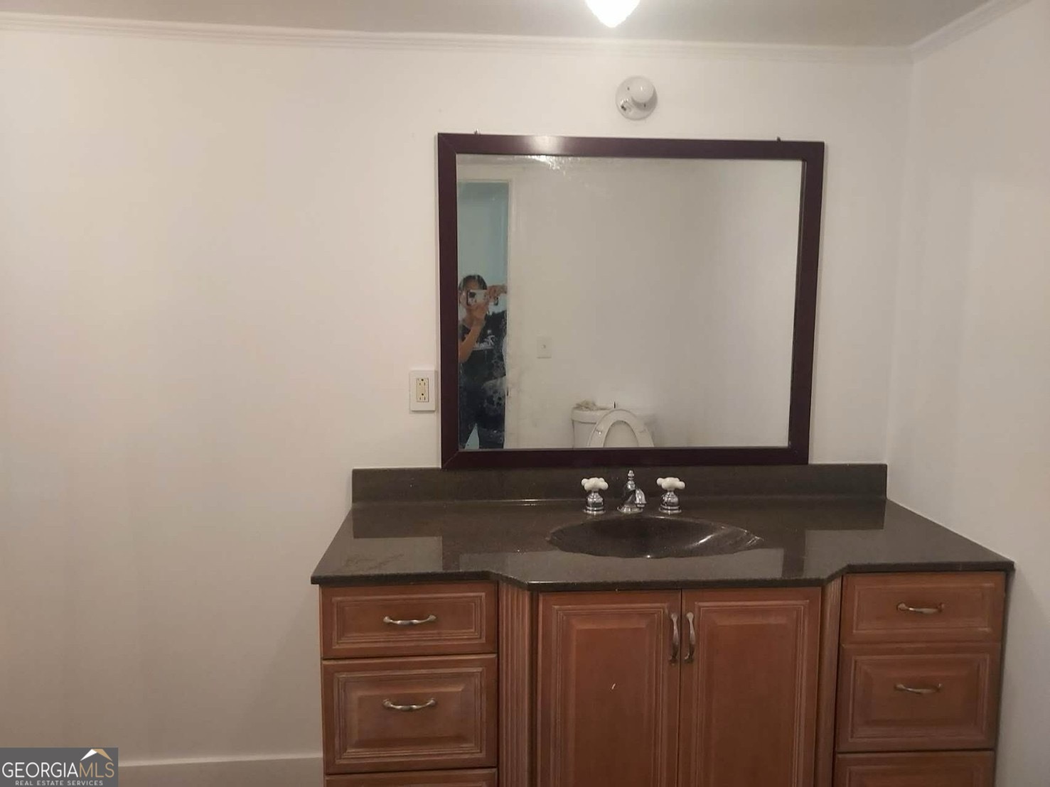 514 Phillips Road Warm Springs, GA 31830 - Photo 18 of 36 a bathroom with a granite countertop sink and a mirror