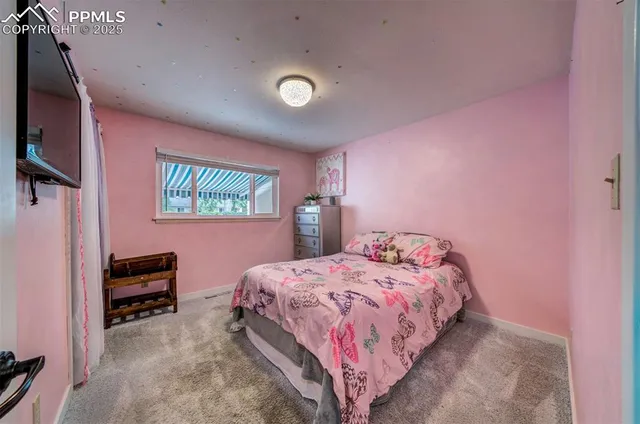 a bedroom with a bed and a closet