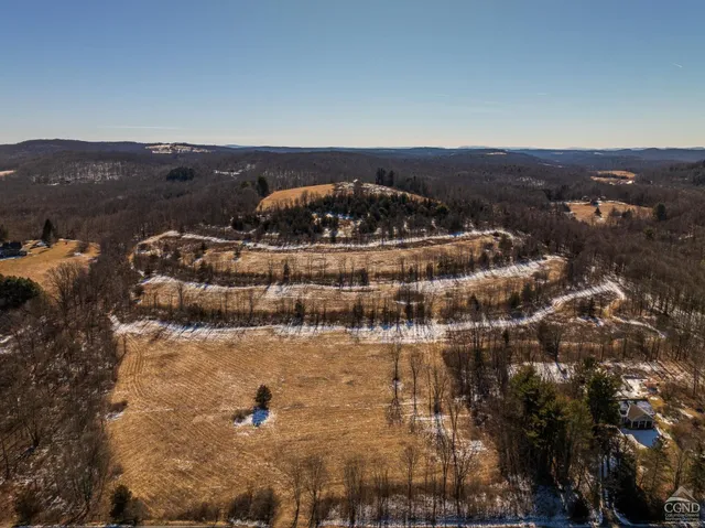 a view of a town with mountains