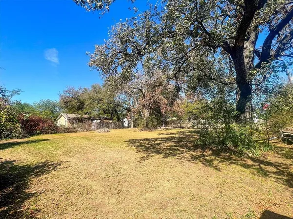a view of yard with large trees