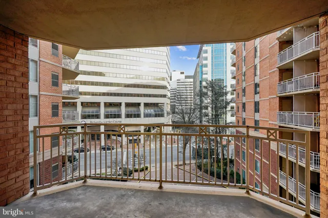 a view of a building from a balcony