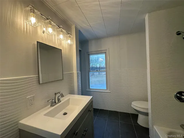 a bathroom with a sink vanity toilet and a mirror