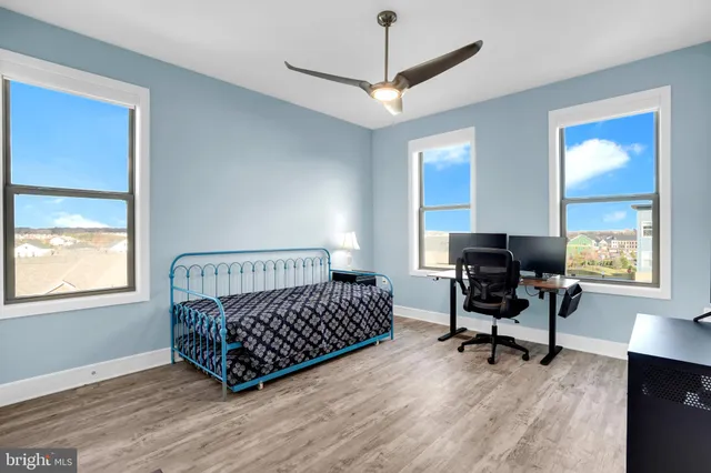 a living room with a bed furniture and a window