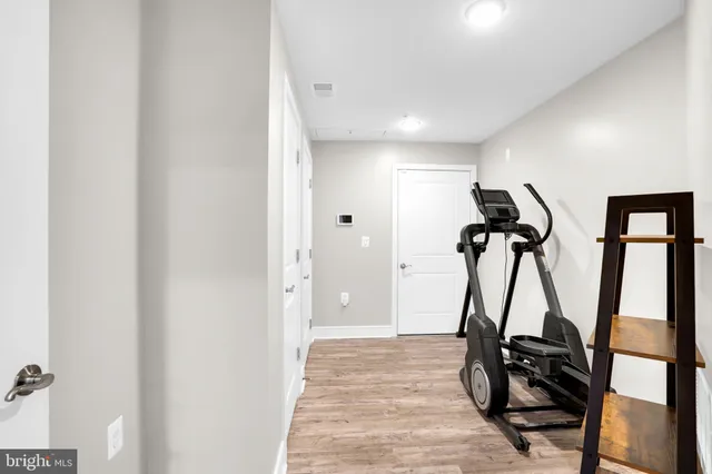 a view of a room with gym equipment