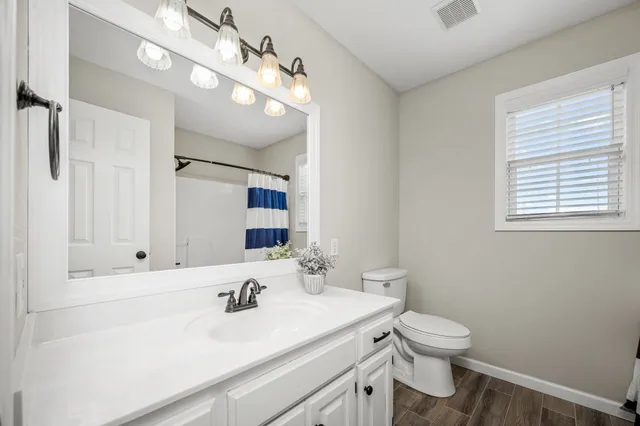 a bathroom with a sink a toilet and a mirror