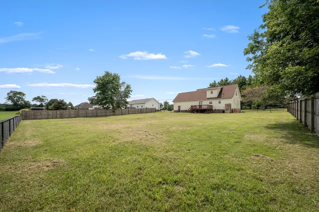 a view of a field with trees in the background