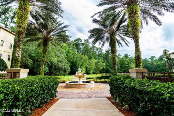 a view of a swimming pool with a garden