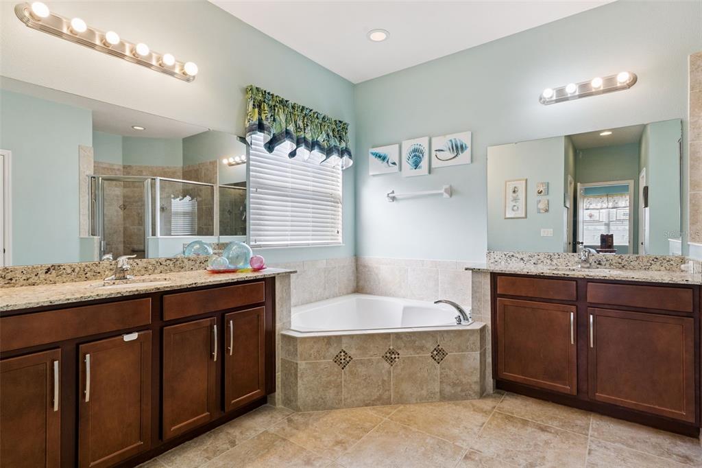 12332 Hammock Pointe Circle Clermont, FL 34711 - Photo 31 of 39 a spacious bathroom with a granite countertop tub sink and mirror