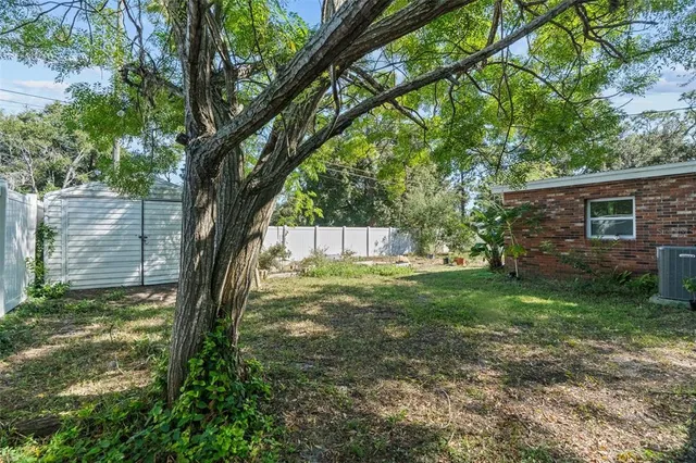 a view of backyard with large trees