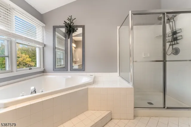 a bathroom with a tub and a shower