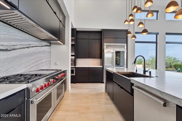 a view of a room with a large window