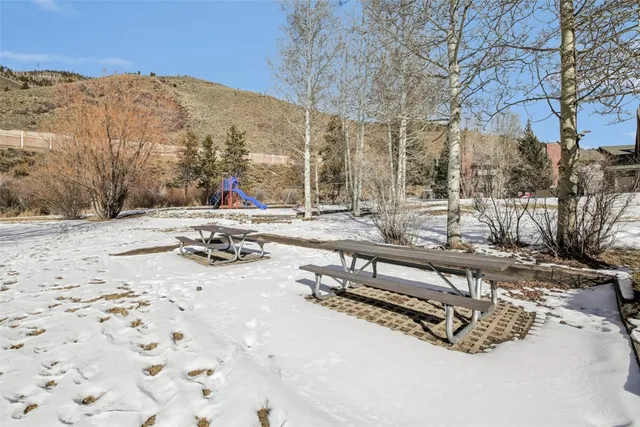 a view of a park with a slide