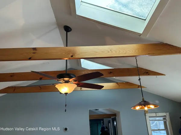 a room with a chandelier