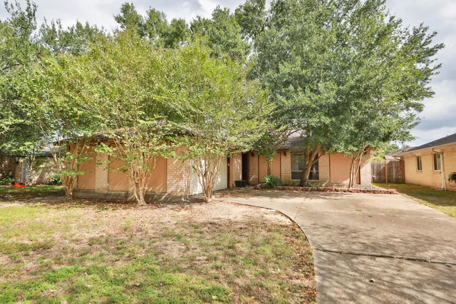 a big yard with large trees