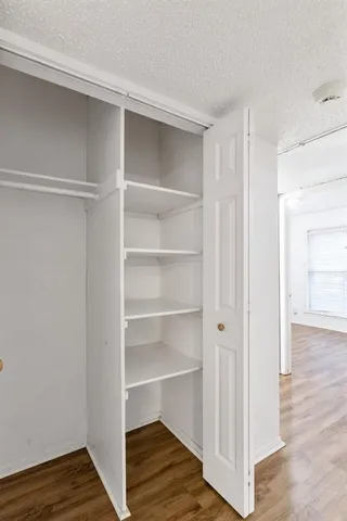 a view of walk in closet with empty racks