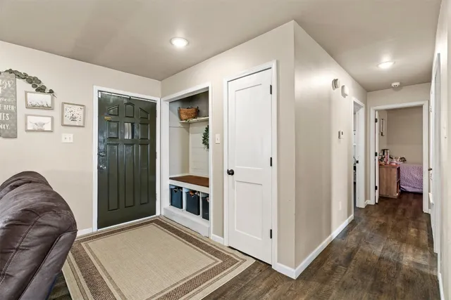 a view of a hallway with workspace