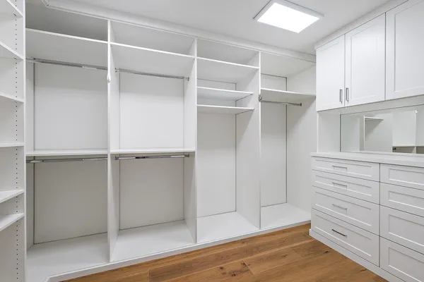 a view of an empty walk in closet