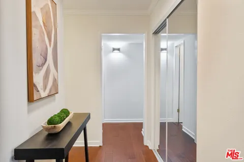 a view of a hallway with workspace