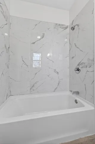 a bathroom with a bathtub and a shower