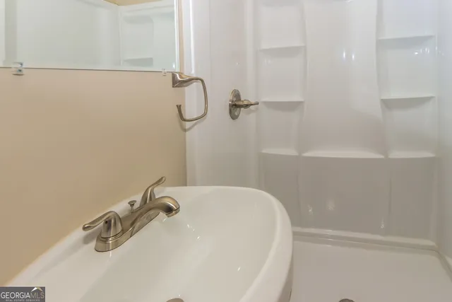 a close view of a bathtub in bathroom