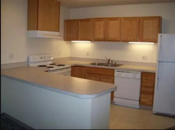 a kitchen with a sink a stove and cabinets