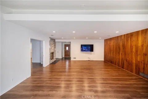 a living room with a fireplace